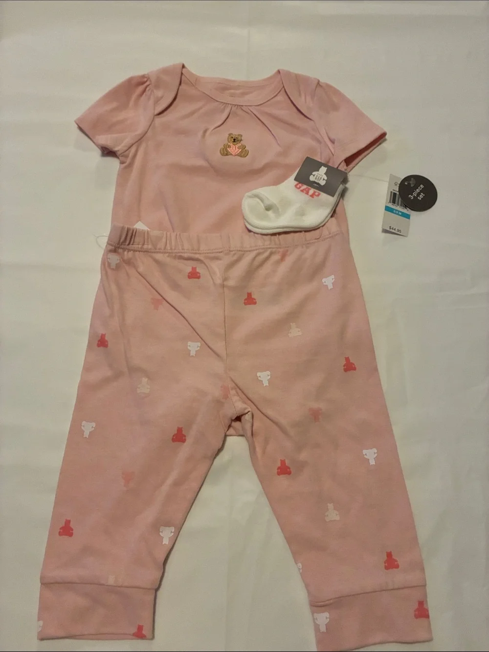 GAP Pink Baby Bodysuit and Pants Set with Bear Motif